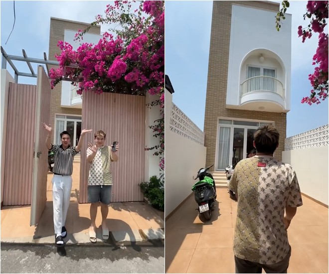 Tun Phạm, Long Chun đứng trước cửa nhà dì Giáp. Nhà có khoảng sân đủ rộng, 2 bên là hàng rào gạch bông gió tạo điểm phá cách.