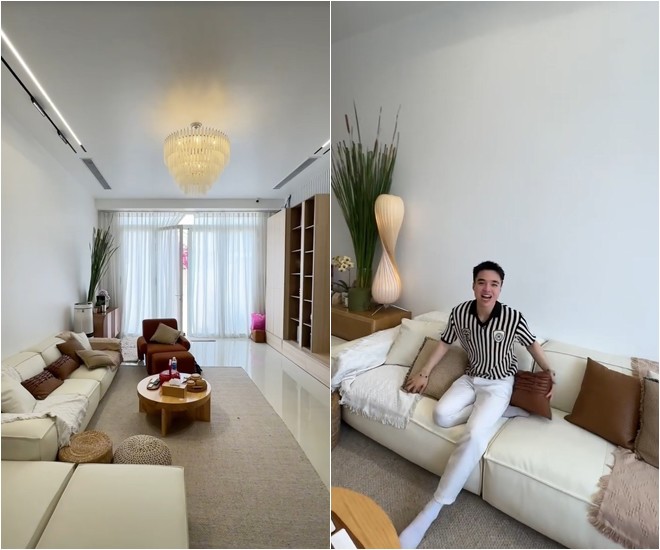 Vào trong nhà, Tun Phạm cho rằng ngôi nhà có diện tích phải đến vài trăm m2, trong khi Long Chun đoán khoảng gần 200m2. Bộ sofa êm ái nhà chuyên gia trang điểm làm đàn em thích thú, cảm giác giống đồ nhập khẩu.