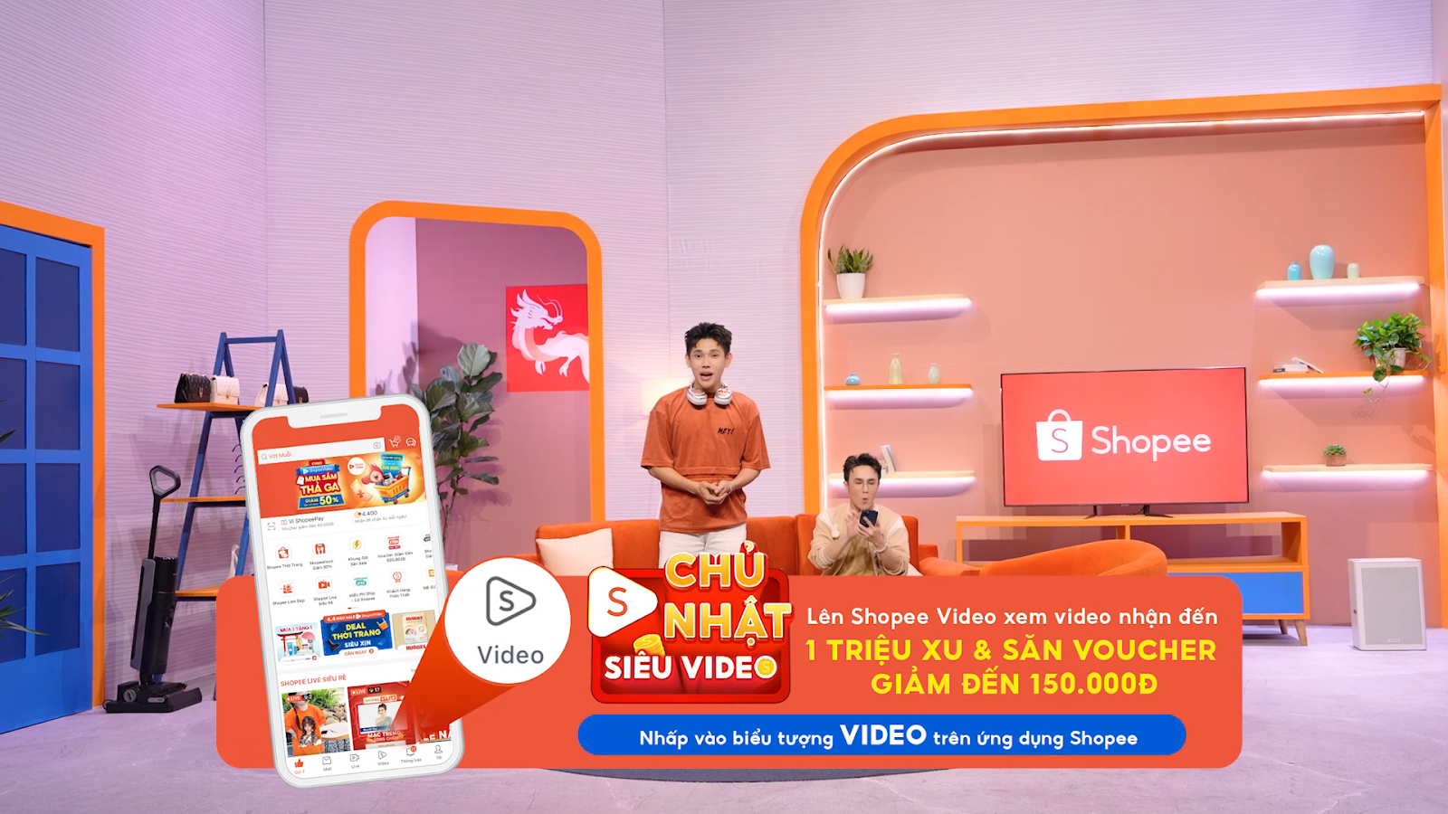 Chỉ có tại Shopee Video - Chủ Nhật Siêu Video, các tín đồ mua sắm có thể vừa chia kho 1 triệu Xu, vừa rinh voucher lên đến 150.000 đồng.