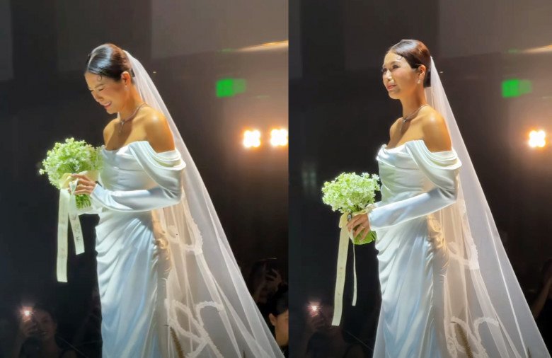 Minh Tú bật khóc khi bước lên lễ đường.