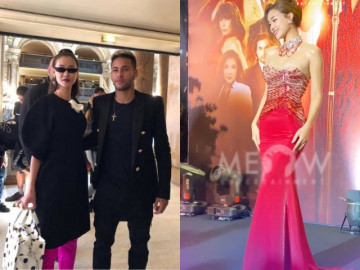 Diện váy quá ôm, mỹ nữ Việt sánh vai cùng Neymar luống cuống, suýt vồ ếch trên thảm đỏ
