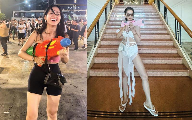 Mới đây, Anh Thư cùng nhóm bạn thân thiết xuất hiện tại lễ hội té nước ở Thái Lan, cô lên đồ gợi cảm với chiếv váy mỏng manh, quần thể thao bó sát để hút ẩm tốt.
