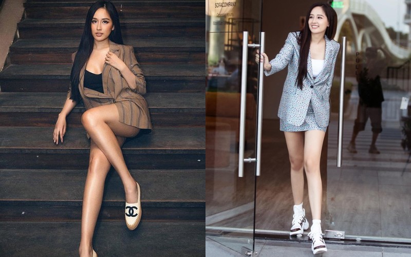 Đời thường, cô nàng cũng ưa chuộng những set blazer đơn giản, thanh lịch lại không quá hở hang, khoe được đôi chân dài 1m18. 
