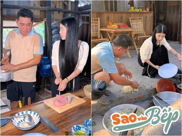 Tài tử Huỳnh Anh Tuấn nấu ăn cùng phú bà nổi tiếng ở nhà vườn 6.000m2, 9X này vừa vào bếp đã bất ổn