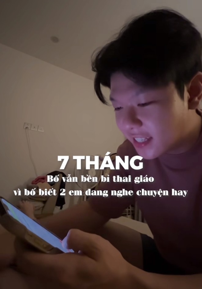 Nam MC làm nhiều cư dân mạng bật cười với những clip đọc truyện cho 2 con trong bụng.
