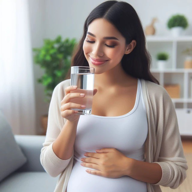 Để tránh mất nước khi mang thai nên uống đủ nước.