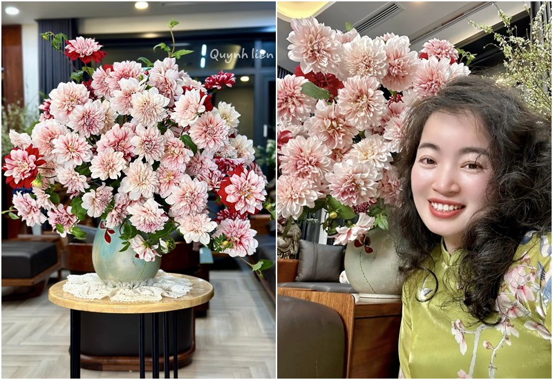 Chị Quỳnh Liên (38 tuổi, Hải Phòng) được nhiều người biết tới là chủ nhân của những bình hoa "khủng" từ kích thước bình hoa, số lượng cành hoa và cả giá trị những bình hoa.
