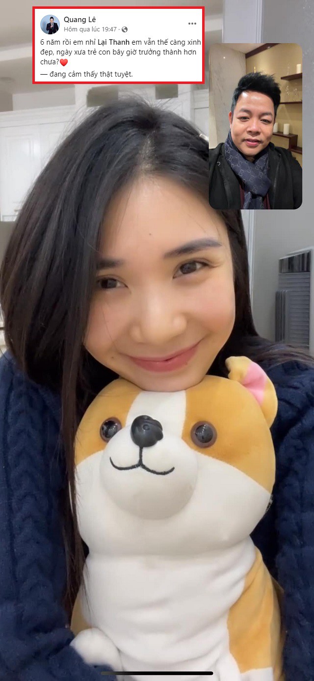 Quang Lê đăng ảnh chụp màn hình khi gọi face time với Thanh Bi