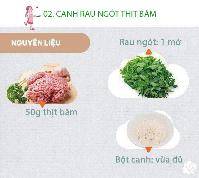 Chuẩn bị: 50g thịt băm, 1 bó rau ngót, bột canh.