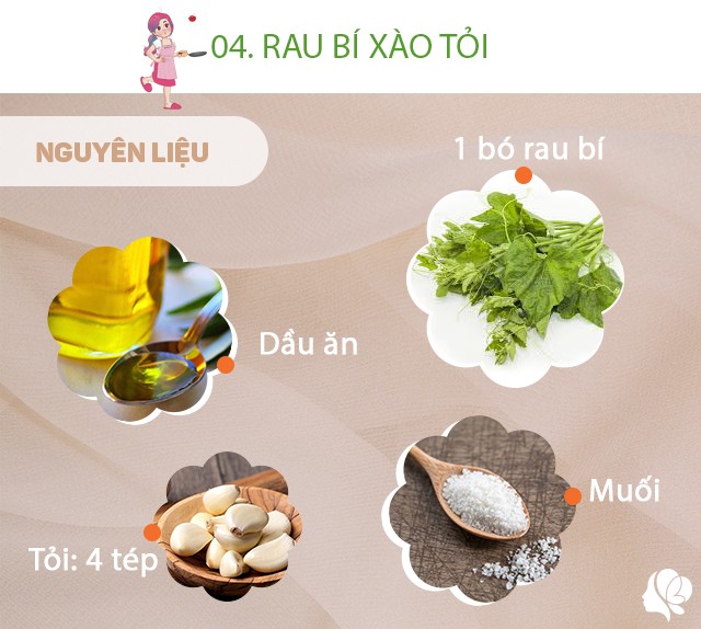 Chuẩn bị: 1 bó rau bí đã nhặt sạch, 4 tép tỏi, dầu ăn, muối.