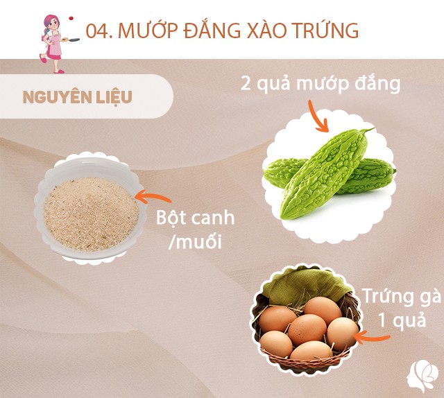 Chuẩn bị: 2 quả mướp đắng khoảng 300g, 1 quả trứng gà, dầu ăn vừa đủ, muối vừa đủ.