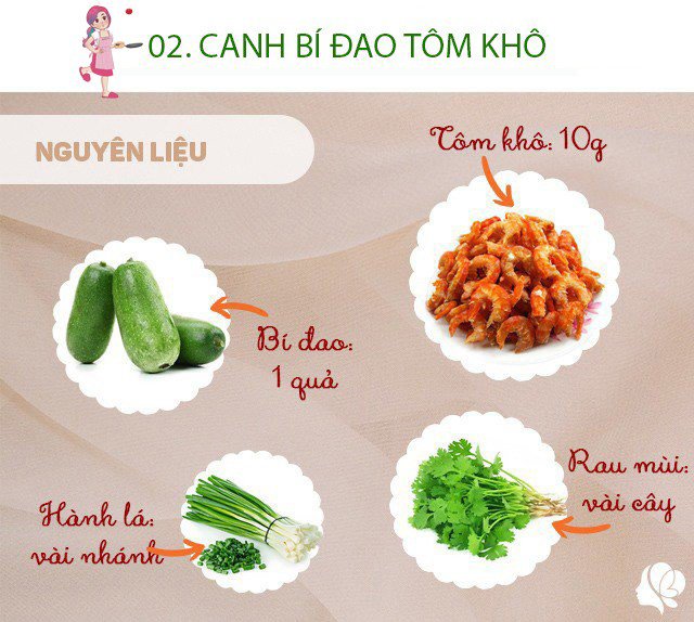 Chuẩn bị: - 10g tôm khô - 1 trái bí đao (500g) - hành, rau mùi.