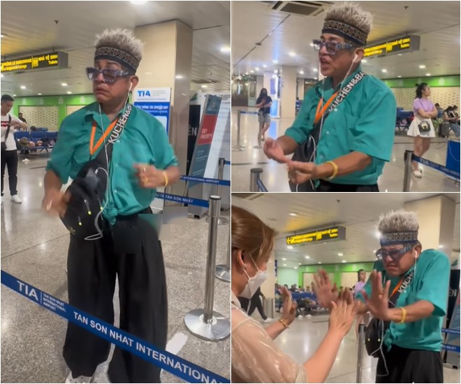 Trong một clip khác gần đây, Thanh Bạch có hành động kỳ lạ tại sân bay khi có những động tác như biểu diễn kịch câm khiến nhiều người phải ngoái lại nhìn.
