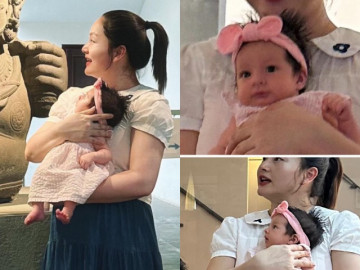 Con gái lai của Lan Phương 2 tháng tuổi tóc đầy đầu bị nhầm thành bé trai, mắt to mũi cao hệt bố Tây