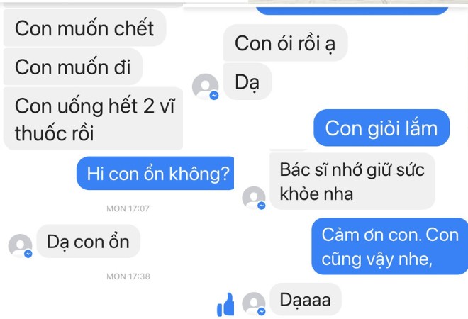 Dòng tin nhắn của Quỳnh và bác sĩ Triết. Ảnh: BSCC.