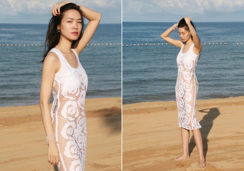 Hoa hậu Việt Nam 2008 gây chú ý với vóc dáng cao và mảnh mai.