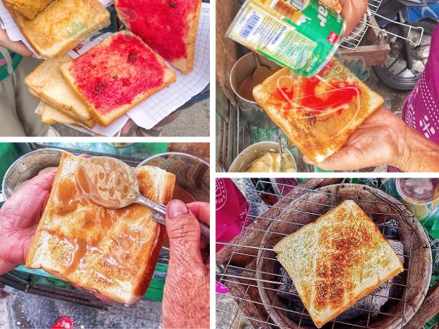 Xe bánh mì Mỹ Anh là một địa điểm nổi tiếng chuyên bán món bánh sandwich kẹp này. Bánh mì ở đây được nướng trên than hoa, tạo nên độ giòn rụm bên ngoài và mềm xốp bên trong. Sau khi nướng, bánh mì được phết thêm một lớp sốt, rưới sữa đặc và kẹp 2 lát bánh lại.