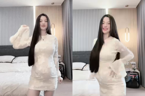 Chu Thanh Huyền nhảy nhót khoe dáng nuột và mái tóc dài mượt mà.