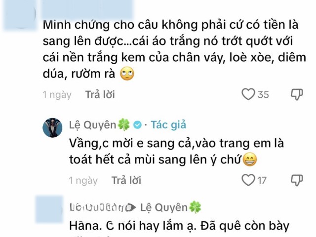 Thay vì im lặng, Lệ Quyên đã lên tiếng đáp trả cực căng những bình luận ác ý nhắm vào bộ đồ của mình. 