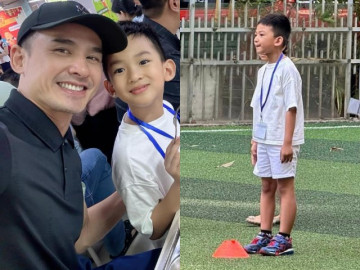 Lương Thế Thành cùng con đến trường tiểu học, quý tử sắp vào lớp 1 được khen đẹp trai, chân dài nhất lớp