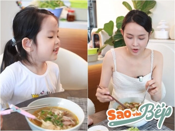 Mẹ bỉm Trương Mỹ Nhân nấu nồi bún chà bá, cưng xỉu thái độ của chồng và cô con gái xinh xắn