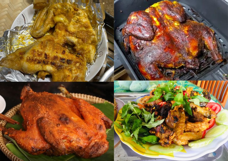                    Sau khi nướng, gà ánh màu vàng nâu bóng, thơm nồng mùi hương nồng nàn của sầu riêng. 