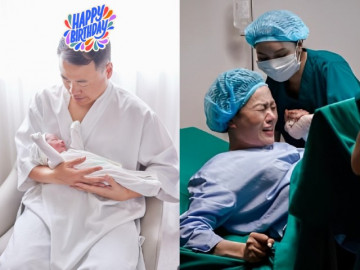 Shark Bình sung sướng da kề da với cặp song sinh, 2 con Phương Oanh vừa chào đời góc nghiêng đã y chang bố