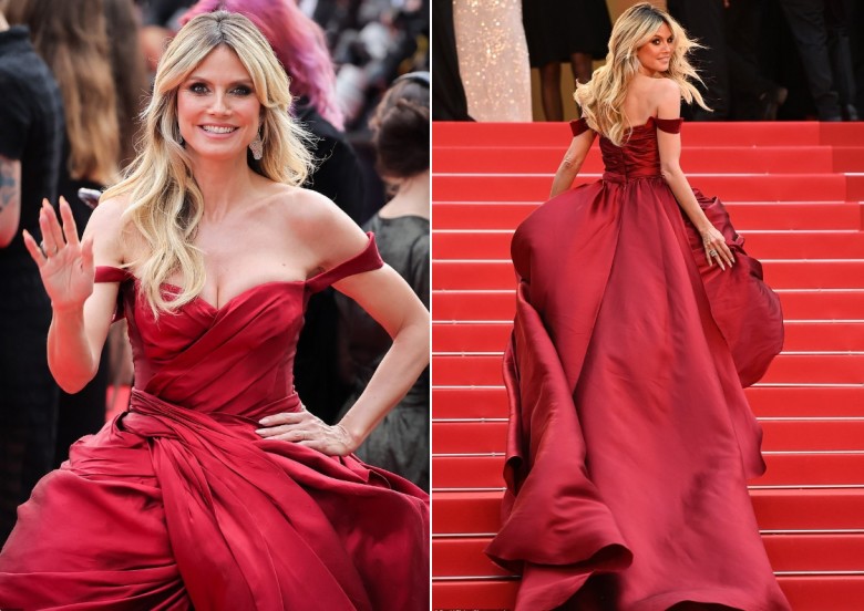 Siêu mẫu Heidi Klum nổi bật với đầm đỏ trễ vai. Tuổi tác dường như chỉ là một con số đối với cựu thiên thần Victorias Secret sinh năm 1973. Ảnh: Getty Images/Shutterstock.