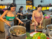 Thời trang - Trang phục hở hang như hot girl của cô chủ quán, khách đến ăn cũng phải ngỡ ngàng