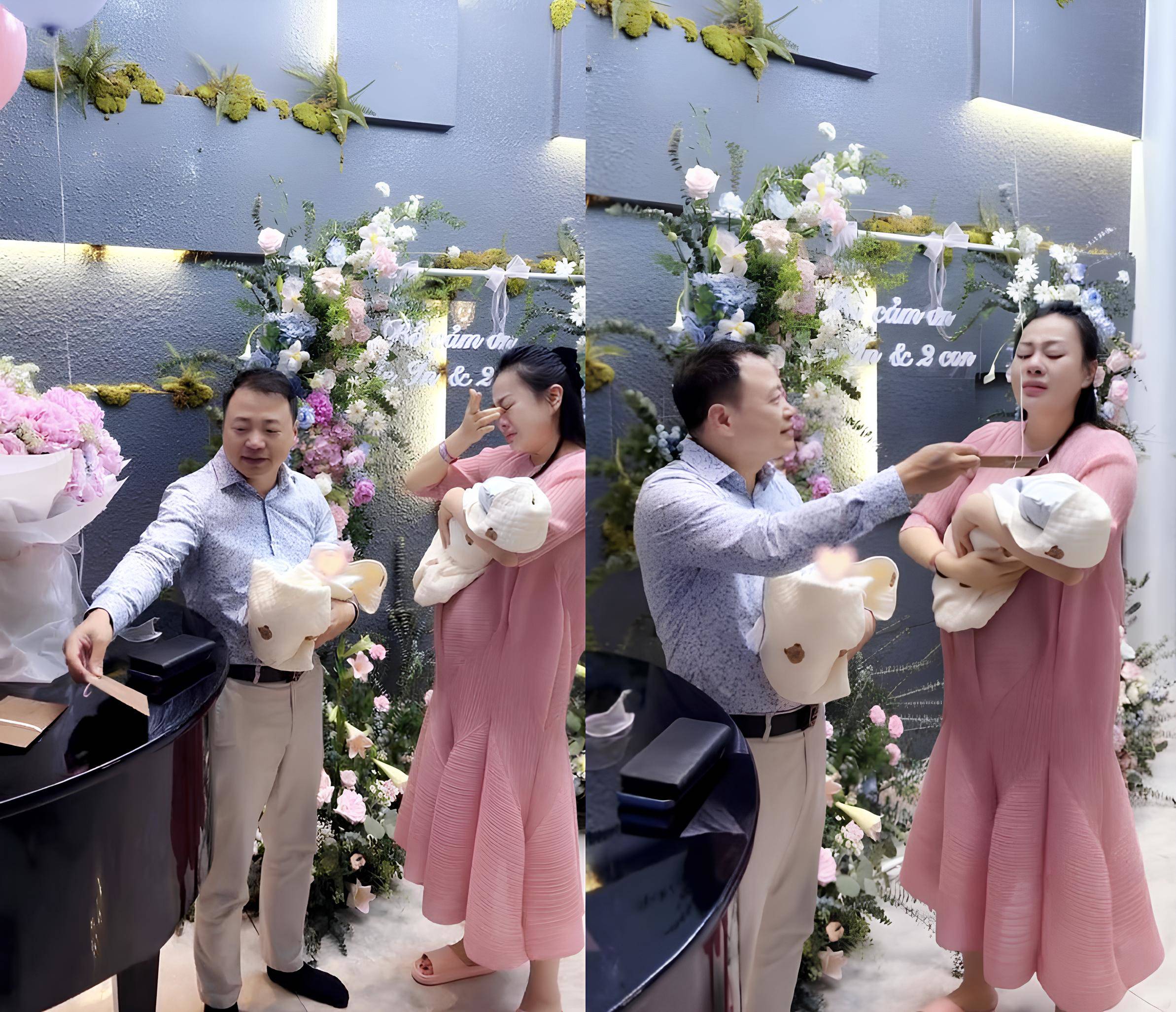 Phương Oanh khóc nức nở vì bất ngờ trước món quà của chồng.