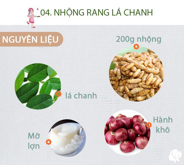 Chuẩn bị: 200g nhộng, hành khô, mỡ lợn, lá chanh, muối, mắm.