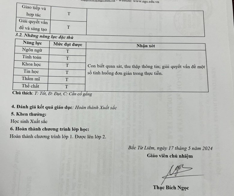 Không chỉ có thành tích học tập tốt, An Nhiên nhận nhiều lời khen ngợi từ giáo viên chủ nhiệm và giáo viên các bộ môn.