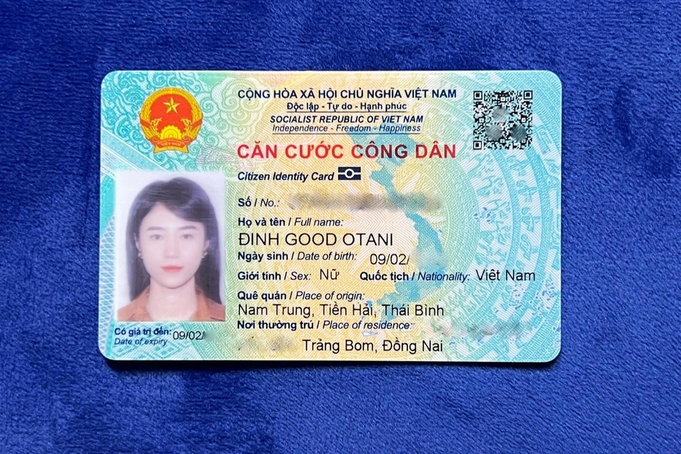 Tên gọi Đinh Good Otani trên căn cước công dân của cô gái 