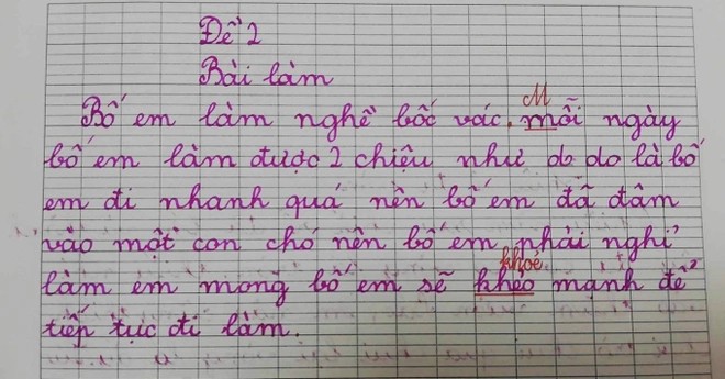 Bài văn tả nghề của bố chân thật đến mức khiến ai cũng cười ngặt nghẽo của một học sinh lớp 2.