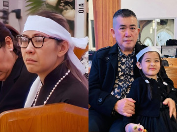 Tang lễ nghệ sĩ Đức Tiến tại Mỹ: Vợ Bình Phương khóc nghẹn, con gái đội tang bố nhưng vẫn ngây ngô