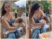 Yêu con - 21,3 triệu người xem cảnh mỹ nữ ngượng ngùng cho con bú, ai cũng tấm tắc: Mẹ đẹp nõn nà, con đáng yêu!