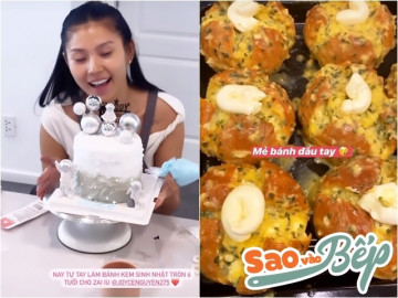 Mẹ chồng từng tiết lộ Chúng Huyền Thanh nấu ăn vụng về, nay nữ người mẫu đảm đang làm bánh cho con