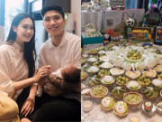 Yêu con - Sinh con trai với cầu thủ ĐTQG, tiểu thư Hà Thành làm mâm cúng đầy tháng không thiếu gì, nhìn kỹ mới thấy tinh tế