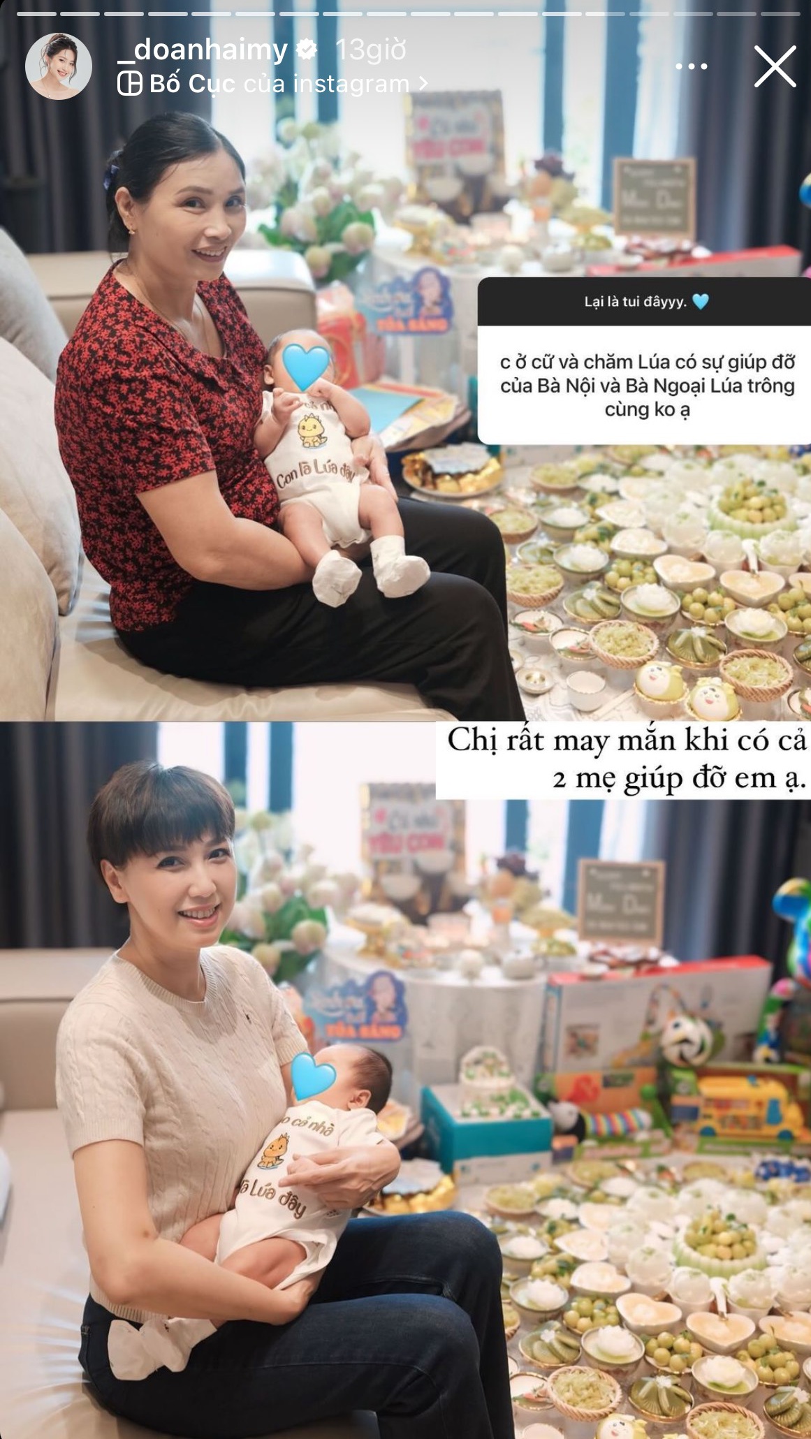 Bà nội và bà ngoại luôn đồng hành cùng mẹ con bé Lúa.