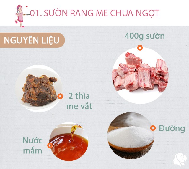 Chuẩn bị: 400g sườn, đường, nước mắm, 2 thìa me vắt, dầu ăn, hành khô.