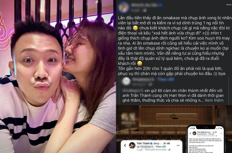 Trấn Thành - Hari Won vướng tranh cãi vì được cho là yêu cầu sự riêng tư ở nhà hàng.