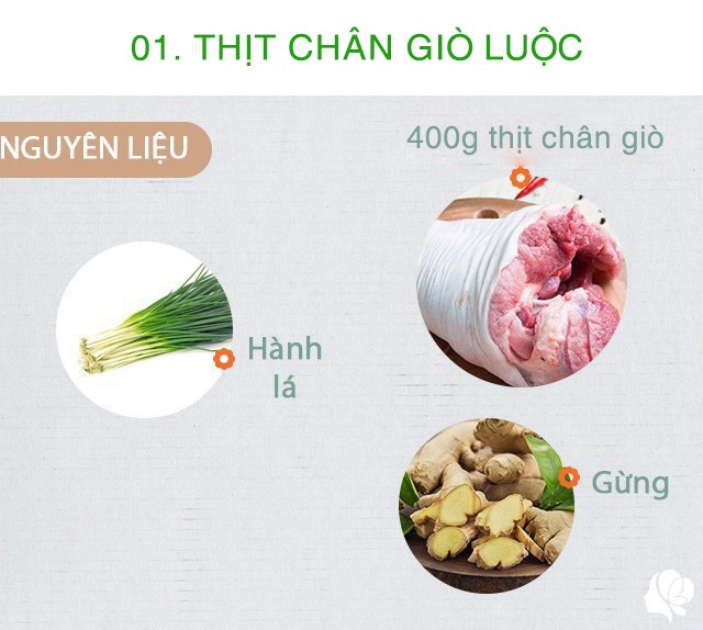 Chuẩn bị: 400g thịt chân giò ngon, ít gừng, hành lá