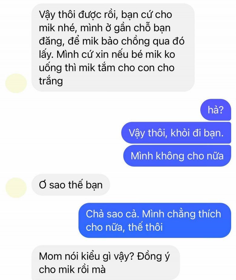 Đoạn chat giữa 2 mẹ bỉm gây tranh cãi.