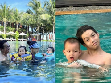 Học sao Việt cho con tập bơi hạn chế rủi ro từ khi còn nhỏ: Lisa - Leon 3 tuổi đã như kình ngư nhí