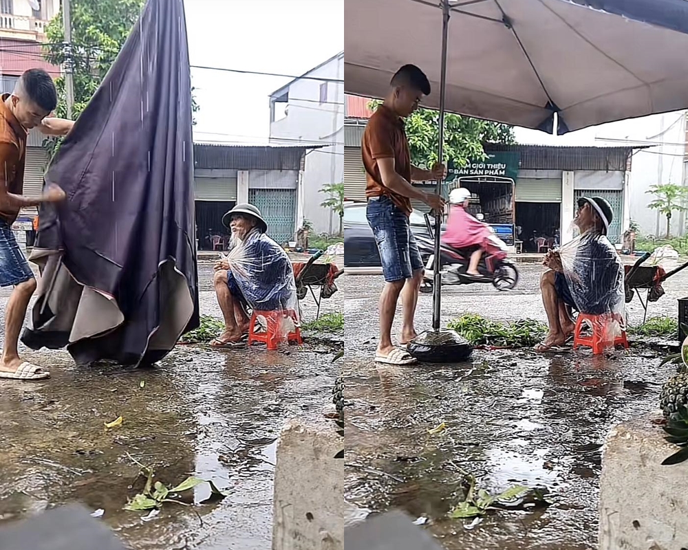 Xót cảnh cụ ông run rẩy bán rau giữa trời mưa và hành động đẹp của anh chủ cửa hàng hoa quả - 2