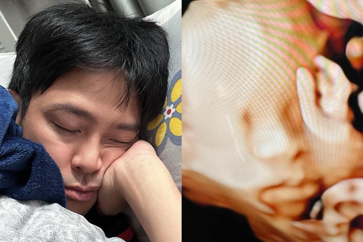 Kha Ly ghép ảnh ông xã Thanh Duy cùng hình siêu âm em bé trong bụng.