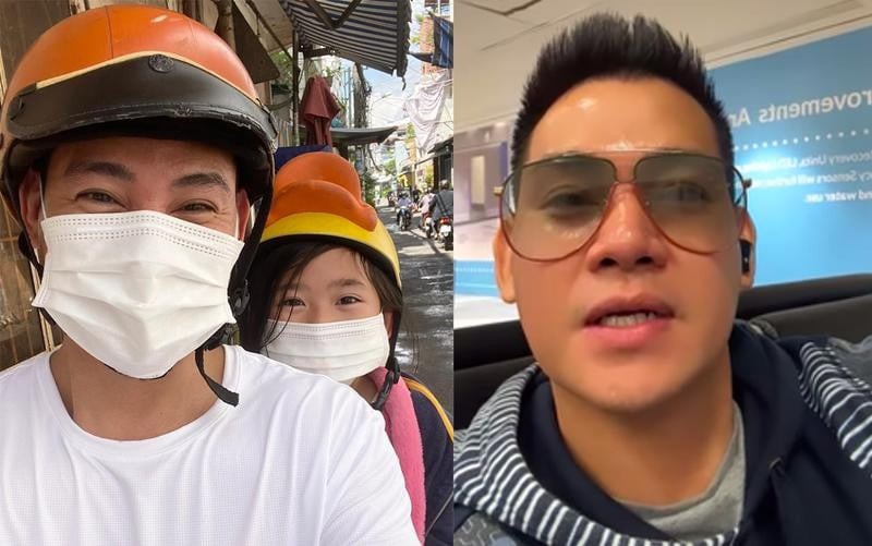 Phùng Ngọc Huy chở bé Lavie đi học khi trở về Việt Nam.