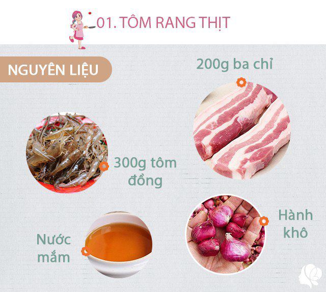 Chuẩn bị: 300gr tôm đồng, 200gr thịt ba chỉ, 2 củ hành khô, nước mắm ngon, đường, mì chính, hành lá.