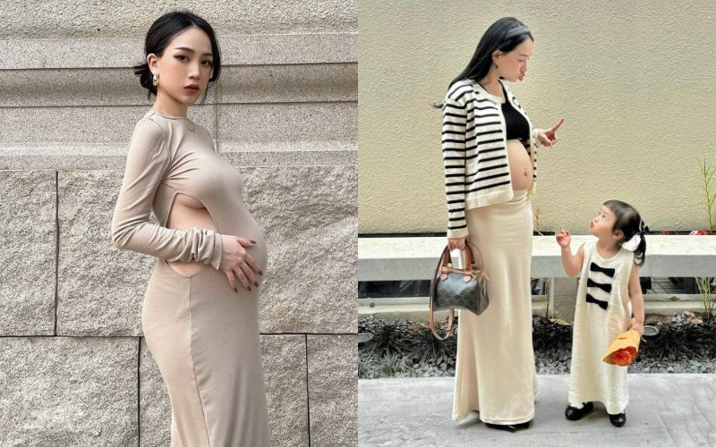 Cánh mix&match khéo léo cùng phụ kiện và ứng dụng các xu hướng mới trong làng mốt vào trang phục bà bầu giúp con gái đại gia Minh Nhựa luôn thu hút mọi ánh nhìn mỗi khi xuống phố.
