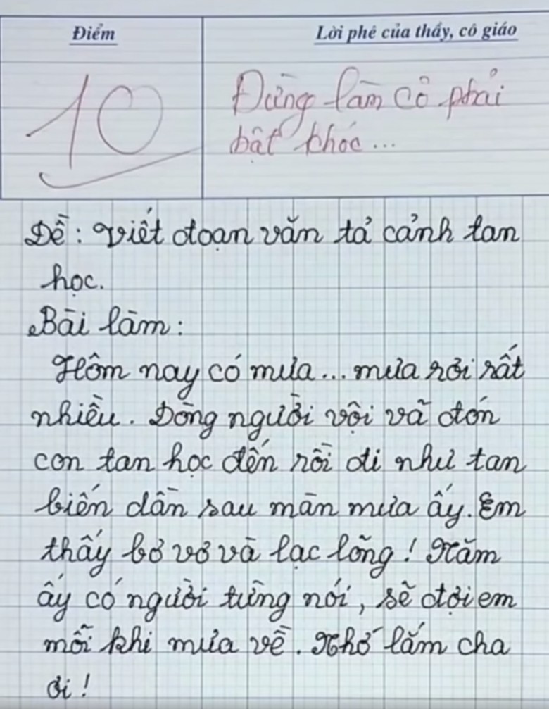 Bài văn của học sinh chỉ 7 dòng ᵭược cȏ giáo chấm 10 ᵭiểm làm nhiḕu người bật khóc - 2